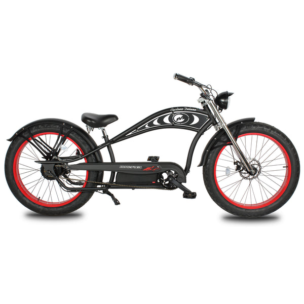 Cyclone E-Bike with Head Light & Fender, Color: Matte-Black, Rims Red