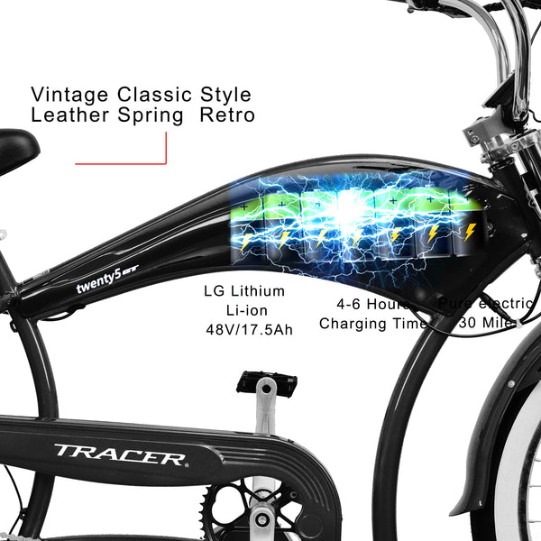 TWENTY 5 GT - 26" E-Bike Stretch Cruiser Color: Black